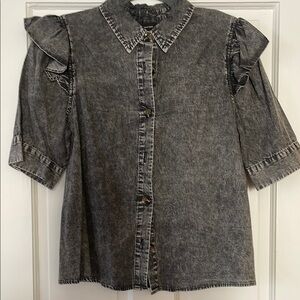Women’s Black Denim Shirt with Ruffle Sleeves